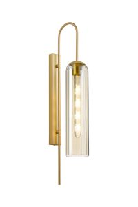 Campo 70cm Curved Wall Light, 1 Light E27, Satin Gold / Cognac