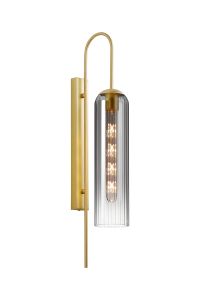 Campo 70cm Curved Wall Light, 1 Light E27, Satin Gold / Smoke Fade