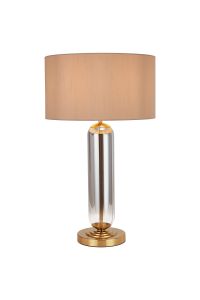 Zara Tubular Table Lamp, 1 Light E27, Brass Gold/Smoke Fade Glass
