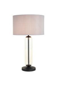 Campo Tubular Table Lamp, 1 Light E27, Satin Black/Clear Glass/Lunar 40cm Faux Silk Shade