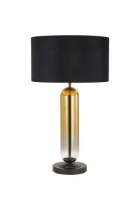Campo Tubular Table Lamp, 1 Light E27, Satin Black/Gold Fade Glass/Black/Prosecco 40cm Velvet Shade