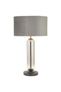 Campo Tubular Table Lamp, 1 Light E27, Satin Black/Smoke Fade Glass/Dark Grey/Silver 40cm Velvet Shade