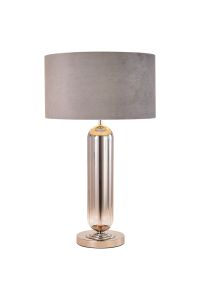 Campo Tubular Table Lamp, 1 Light E27, Polished Nickel/Smoke Fade Glass/Light Grey 40cm Velvet Shade