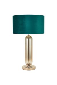 Campo Tubular Table Lamp, 1 Light E27, Polished Nickel/Smoke Fade Glass/Teal 40cm Velvet Shade