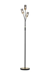 Vico Floor Lamp, 3 Light G9, Satin Black/Gold/Smoked Glass