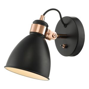 Frederick 1 Light E14 Black With Copper Metalwork Adjustable Wall Spotlight With Toggle Switch
