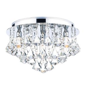 Fringe 4 Light G9 Polished Chrome Bathroom IP44 Flush Fitting With Tiered Layers Of Faceted Crystal Beads & Large Droppers