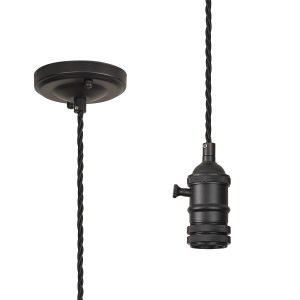 Luxe 11cm Switched Pendant Light (FRAME ONLY) 1.5m, 1 x E27, Satin Black / Black 3 Core Twisted Braided Cable