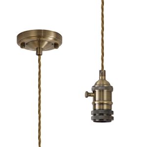 Luxe 11cm Switched Pendant Light (FRAME ONLY) 1.5m, 1 x E27, Antique Brass / Golden Brown 3 Core Twisted Braided Cable