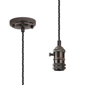 Luxe 11cm Switched Pendant Light (FRAME ONLY) 1.5m, 1 x E27, Black Chrome / Black 3 Core Twisted Braided Cable