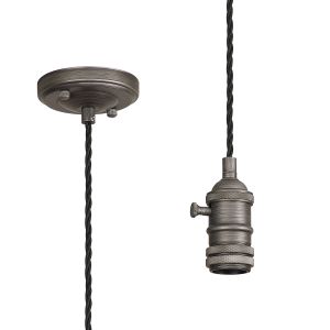 Luxe 11cm Switched Pendant Light (FRAME ONLY) 1.5m, 1 x E27, Pewter / Black 3 Core Twisted Braided Cable
