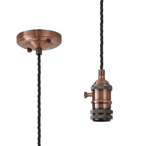 Luxe 11cm Switched Pendant Light (FRAME ONLY) 1.5m, 1 x E27, Antique Copper / Black 3 Core Twisted Braided Cable
