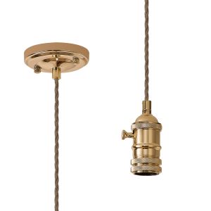 Luxe 11cm Switched Pendant Light (FRAME ONLY) 1.5m, 1 x E27, French Gold / Gold Twisted Braided 3 Core Cable