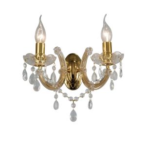 Gabrielle Wall Lamp 2 Light E14 With Glass Sconce & Glass Droplets/Polished Brass