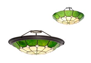 Seekingon, Tiffany 35cm Non-Electric Uplighter Shade, Cmozarella/Green/Clear Crystal Centre/Aged Antique Brass Trim