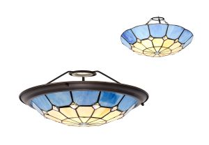 Seekingon, Tiffany 35cm Non-electric Uplighter Shade, Cmozarella/Rich Blue/Clear Crystal Centre/Aged Antique Brass Trim