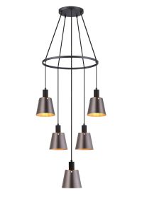 Tera 61cm Ring Pendant With 16cm x 14cm Shade, 5 Light E27, Sand Black/Brown/Copper Metal Shade