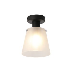 Tera Ceiling Light With 16cm x 14cm Shade, 1 Light E27, Sand Black/Frosted White Glass Shade
