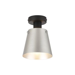Tera Ceiling Light With 16cm x 14cm Shade, 1 Light E27, Sand Black/Light Grey/Silver Metal Shade