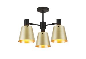 Tera 65cm Semi Ceiling Light Adjustable Arms With 16cm x 14cm Shade, 3 Light E27, Sand Black/Brass/Gold Metal Shade
