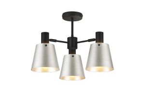 Tera 65cm Semi Ceiling Light Adjustable Arms With 16cm x 14cm Shade, 3 Light E27, Sand Black/Light Grey/Silver Metal Shade