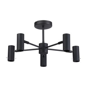 Tera 50cm Semi Ceiling Light Adjustable Arms (FRAME ONLY), 5 x E27, Sand Black