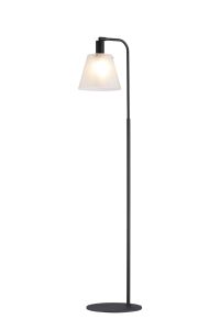 Tera Floor Lamp With 23cm x 18cm Shade, 1 Light E27, Sand Black/Frosted White Glass Shade