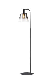 Tera Floor Lamp With 23cm x 18cm Shade, 1 Light E27, Sand Black/Smoke Faded Glass Shade