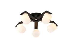 Bagno 54cm Flush Ceiling, 5 Light G9, IP44, Black/Polished Chrome/Opal Smooth Tubular Glass