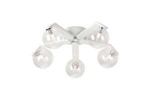 Bagno 54cm Flush Ceiling, 5 Light G9, IP44, White/Polished Chrome/Clear Smooth Round Glass