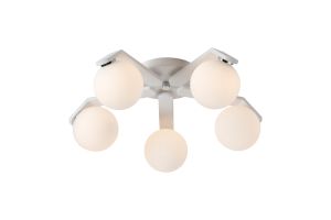 Bagno 54cm Flush Ceiling, 5 Light G9, IP44, White/Polished Chrome/Opal Smooth Round Glass