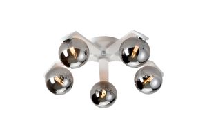 Bagno 54cm Flush Ceiling, 5 Light G9, IP44, White/Polished Chrome/Smoke Smooth Round Glass