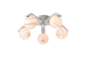 Bagno 54cm Flush Ceiling, 5 Light G9, IP44, White/Polished Chrome/Brown Round Marble Effect Glass