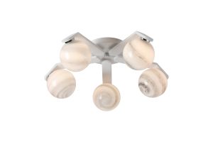 Bagno 54cm Flush Ceiling, 5 Light G9, IP44, White/Polished Chrome/Grey Round Marble Effect Glass
