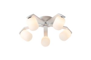 Bagno 54cm Flush Ceiling, 5 Light G9, IP44, White/Polished Chrome/Opal Smooth Tubular Glass