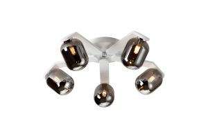 Bagno 54cm Flush Ceiling, 5 Light G9, IP44, White/Polished Chrome/Smoke Smooth Tubular Glass