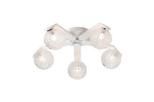 Bagno 54cm Flush Ceiling, 5 Light G9, IP44, White/Polished Chrome/Clear Cross Pattern Round Glass