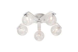 Bagno 54cm Flush Ceiling, 5 Light G9, IP44, White/Polished Chrome/Clear Dune Effect Round Glass