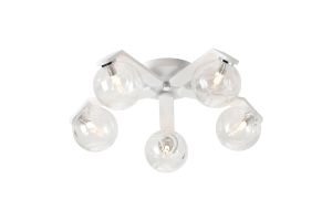 Bagno 54cm Flush Ceiling, 5 Light G9, IP44, White/Polished Chrome/Clear Waved Round Glass