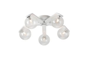 Bagno 54cm Flush Ceiling, 5 Light G9, IP44, White/Polished Chrome/Clear Swirl Round Glass