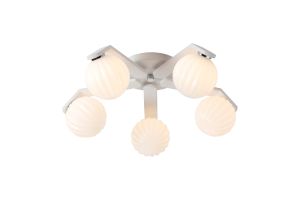 Bagno 54cm Flush Ceiling, 5 Light G9, IP44, White/Polished Chrome/Opal Round Segment Glass