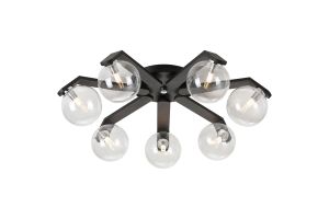 Bagno 64cm Flush Ceiling, 7 Light G9, IP44, Black/Polished Chrome/Clear Smooth Round Glass