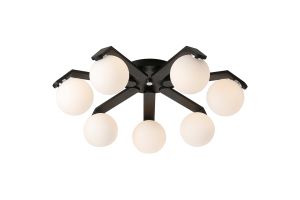 Bagno 64cm Flush Ceiling, 7 Light G9, IP44, Black/Polished Chrome/Opal Smooth Round Glass