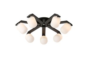 Bagno 64cm Flush Ceiling, 7 Light G9, IP44, Black/Polished Chrome/Opal Smooth Tubular Glass