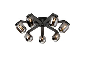 Bagno 64cm Flush Ceiling, 7 Light G9, IP44, Black/Polished Chrome/Smoke Smooth Tubular Glass