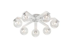 Bagno 64cm Flush Ceiling, 7 Light G9, IP44, White/Polished Chrome/Clear Smooth Round Glass