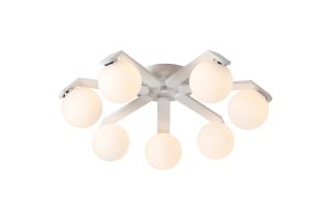 Bagno 64cm Flush Ceiling, 7 Light G9, IP44, White/Polished Chrome/Opal Smooth Round Glass