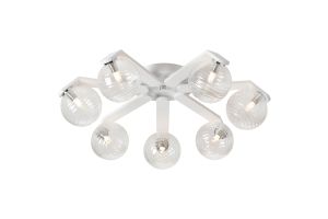 Bagno 64cm Flush Ceiling, 7 Light G9, IP44, White/Polished Chrome/Clear Ribbed Round Glass
