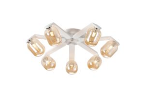 Bagno 64cm Flush Ceiling, 7 Light G9, IP44, White/Polished Chrome/Amber Smooth Tubular Glass