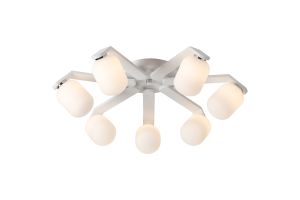 Bagno 64cm Flush Ceiling, 7 Light G9, IP44, White/Polished Chrome/Opal Smooth Tubular Glass